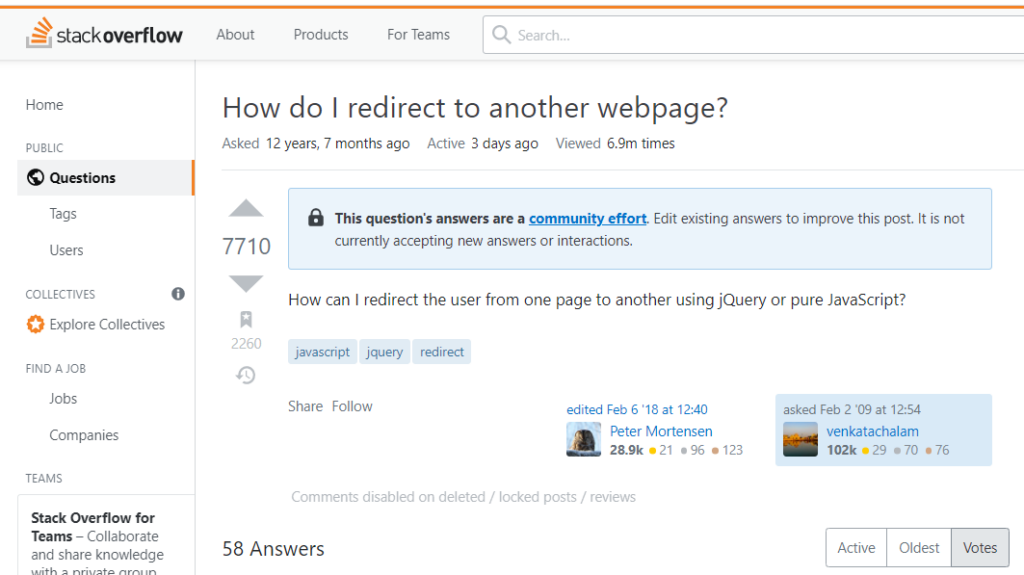 Screenshot | Source: https://stackoverflow.com/questions/503093/how-do-i-redirect-to-another-webpage