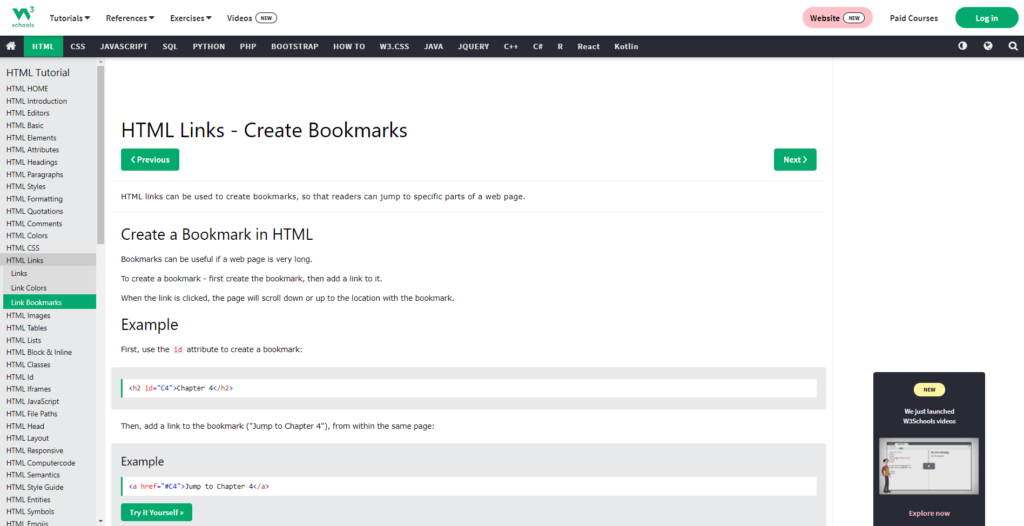 https://www.w3schools.com/html/html_links_bookmarks.asp screenshot
