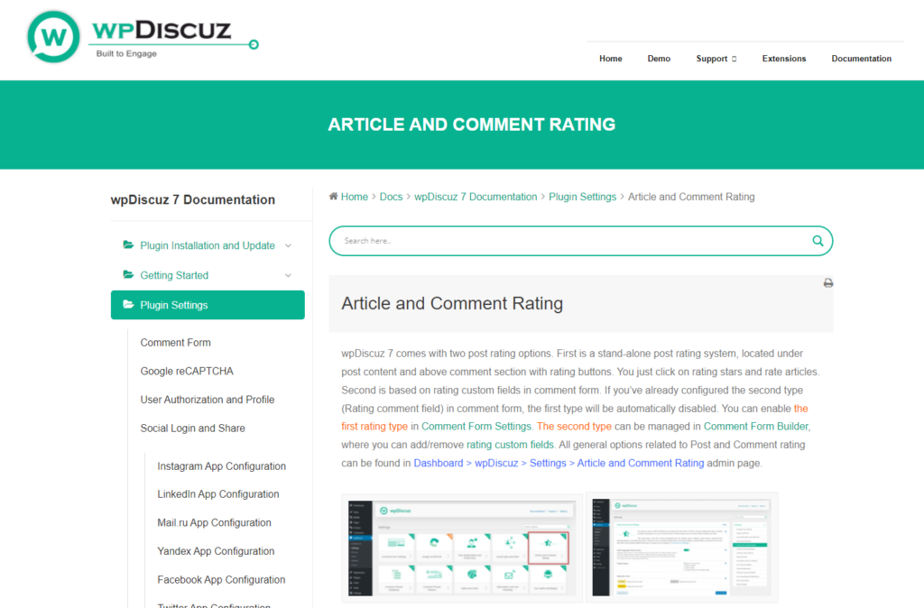 Screenshot | "Article and Comment Rating" @link https://wpdiscuz.com/docs/wpdiscuz-7/plugin-settings/article-and-comment-rating/ | Accessed Wednesday, September 29, 2021